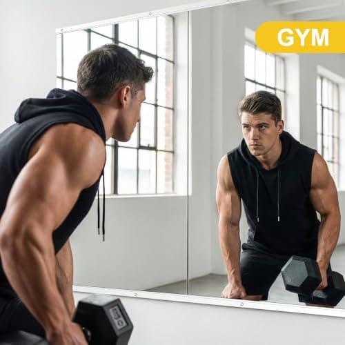 Home Gym Mirrors for Wall, 48”x28”x2 PCS Large Workout Mirrors for Home Gym | Tempered Glass, HD Reflection, Full Length Frameless body mirror for Home Gym, Garage, Yoga, Dance, Bedroom(Silver)
