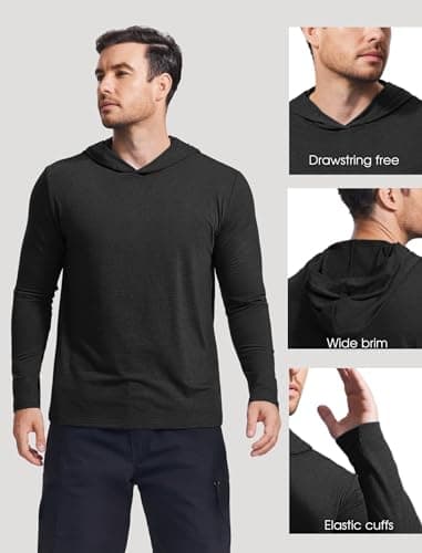 PINSPARK Men's Lightweight Pullover Hoodie Long Sleeve Sweatshirt Black