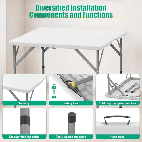 34'' Square Folding Card Table 2 Pcs,Dining Table with Handle & Safety Lock