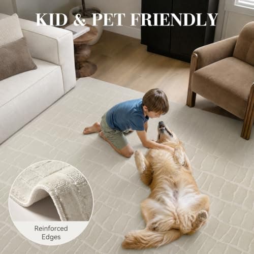 Tapete Lavable RESARE 5x7 con Textura 3D, Beige