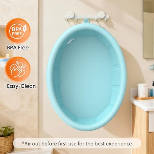 Bañera Plegable para Bebés con Borde Inflable, Extra Estable y Portátil (12M-6A), ¡Lista para Usar!