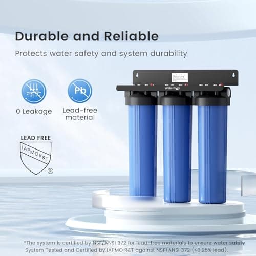Waterdrop WHF3T-FG 3-Stage Whole House Water Filter System, Reduces Iron & Manganese, Lead, Chlorine, Odor, 7-Stage Filtration, with Carbon Filter & Sediment Filter, 5 Micron, 1" I