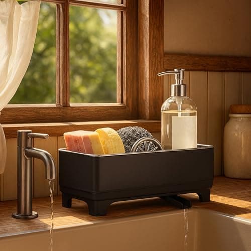 MOUKABAL Sponge Holder for Kitchen Sink, Rustproof Stainless Steel Black
