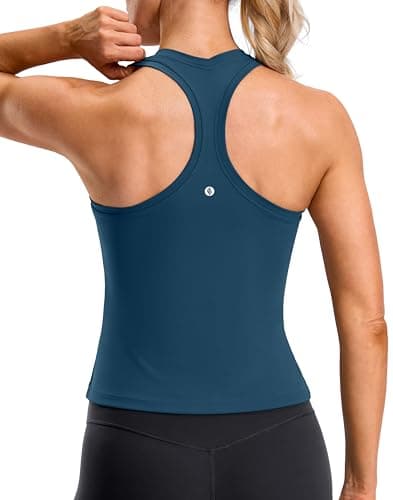 SANTINY Workout Tank Tops for Women Racerback Yoga Gym Tennis Running Athletic Tops Scoop Neck Tight Sleeveless Shirts (Blue_S)