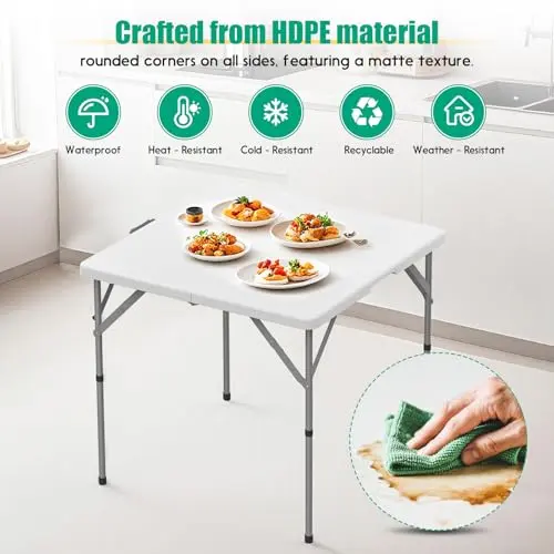 34'' Square Folding Card Table 2 Pcs,Dining Table with Handle & Safety Lock