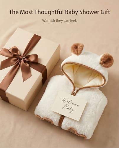 JiAmy Baby Fleece Snowsuit Newborn Hooded Winter Outfits Infant Boys Girls Hooded Zipper Jumpsuit Romper White 0-3 Months