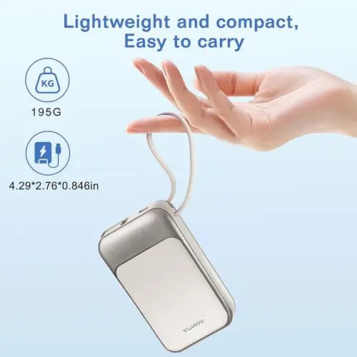 Magnetic Power Bank 10000mAh, Wireless Portable Charger with 15W Max Fast Charging & Built-in USB-C Cable, 22.5W PD LED Display Battery Pack Compatible with iPhone 17/16/15, Samsun