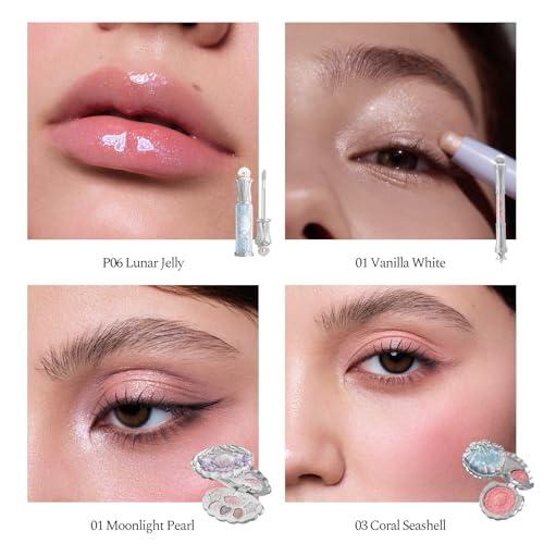 Flower Knows Shell’s Jewel 13-Piece Makeup Gift Box Set,Lip Gloss×2+Blush×1+ Eyeshadow Palette×1+Highlighter×3+Hand Mirror×1+Hair Clip×1+Mini Powder Puff×1+Blush Brush×1+Eyeshadow