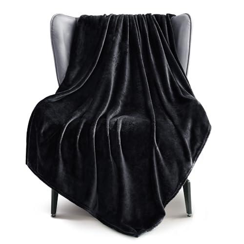 Exclusivo Mezcla Fleece Black Throw Blanket for Couch, Sofa, Super Soft and Warm Blankets, All Season, Cozy, Plush, Lightweight, 50x60 Inches