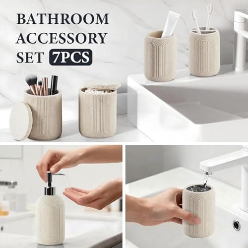 Set de Accesorios de Baño de Resina de 7 Piezas - Beige
