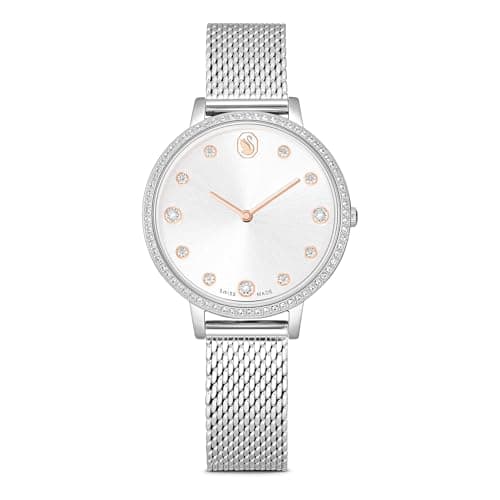 Reloj Swarovski Clarica, hecho en Suiza, brazalete de metal, tono plateado, acero inoxidable