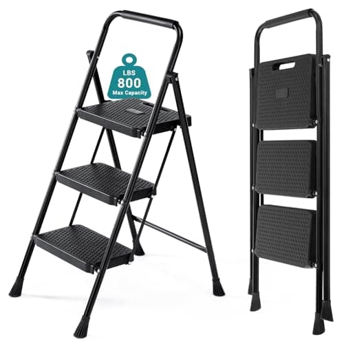 OLIXIS 3 Step Ladder, 800lbs Foldable Step Stool with Anti-Slip Pedal