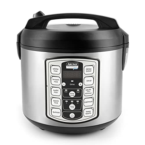 Aroma Housewares Professional Plus ARC-5000SB 20 Cup (Cooked) Digital Rice Cooker, Food Steamer, Slow Cooker, Stainless Exterior/Nonstick Pot, Silver, Black, 10-cup uncooked/20-cup