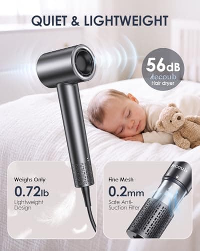 Travel Hair Dryer, Dual Voltage 100-240V Blow Dryer with Diffuser