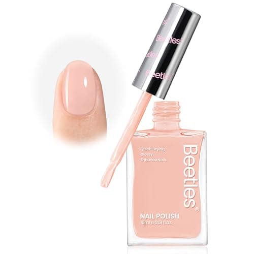 Beetles Nail Polish Bubble Bliss, 2 in 1 Nail Strengthener Polish Growth Nail Ridge Filler Base Coat Nail for Damaged Thin Nails Natural Nails Bubbly Bliss Nude Pink 15ML