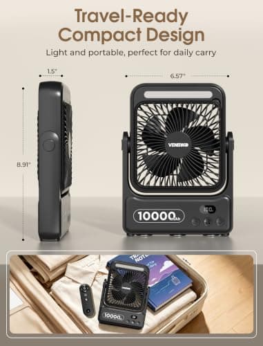 10000mAh Cruise Approved Magnetic Fan, Ultra-Slim Rechargeable Travel Fan