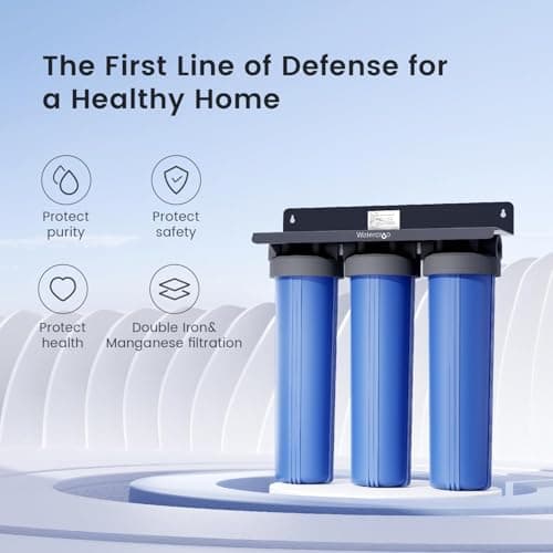 Waterdrop WHF3T-FG 3-Stage Whole House Water Filter System, Reduces Iron & Manganese, Lead, Chlorine, Odor, 7-Stage Filtration, with Carbon Filter & Sediment Filter, 5 Micron, 1" I