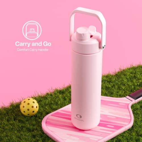 Termo ENCOOL de Acero Inoxidable Aislado con Popote, Antiderrames, Libre de BPA, Doble Pared al Vacío, Mantiene Frío 24H (26 oz, Algodón de Azúcar)