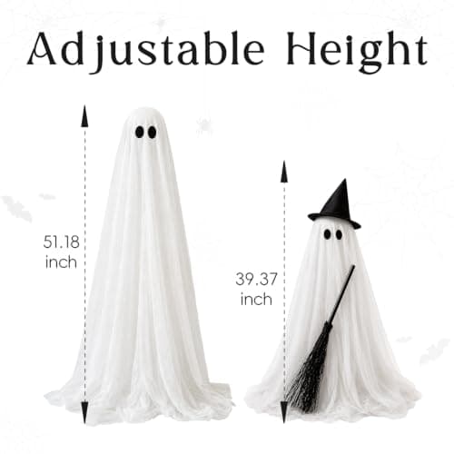 Halloween Decorations Outdoor, 2 Packs Light-Up Spooky Ghost Witch Broom