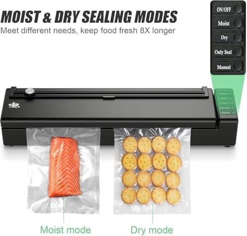 Etunsia Vacuum Sealer Machine, Vacuum Sealer for Dry/Moist Food, Build in Cutter and Bag Storage, With External Suction Hose for Food Cans (Black)