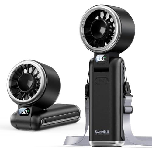SWEETFULL Portable Handheld Turbo Fan - Portable Fans Rechargeable, 5000mAh, 180° Adjustable, 5 Speed Wind, Digital Display Electric Personal Hand Fan Quiet, Travel Essentials, Bea
