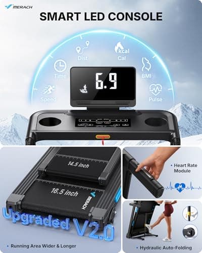 MERACH T12 Foldable Treadmill for Home, 300 LBS Capacity, Wide Running Belt | Incline Treadmill with Display, Smart App, 2.5HP Brushless Motor, Compact Design