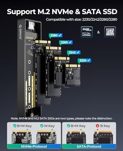 Gabinete ORICO para SSD M.2 NVMe/SATA, USB 3.1 Gen 2 (10 Gbps) compatible M-Key/B+M Key y UASP (M2PVM)