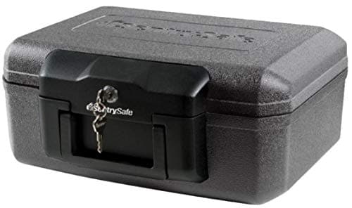 SentrySafe Fireproof Safe with Key Lock, Chest Lock Box for Home or Travel Secures Money, Documents, 0.18 Cubic Feet, 6.1 x 14.3 x 11.2 Inches, 1210