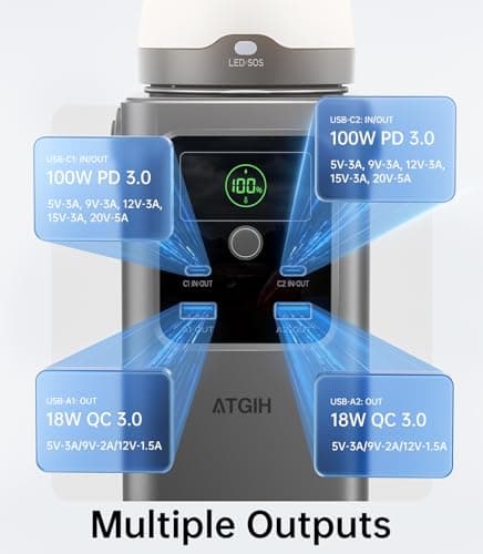 Estación de Energía Portátil ATGIH 198.4 Wh, Carga Rápida, Batería LiFePO4 y Luz Desmontable