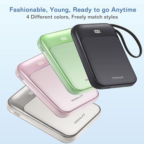 Magnetic Power Bank 10000mAh, Wireless Portable Charger with 15W Max Fast Charging & Built-in USB-C Cable, 22.5W PD LED Display Battery Pack Compatible with iPhone 17/16/15, Samsun