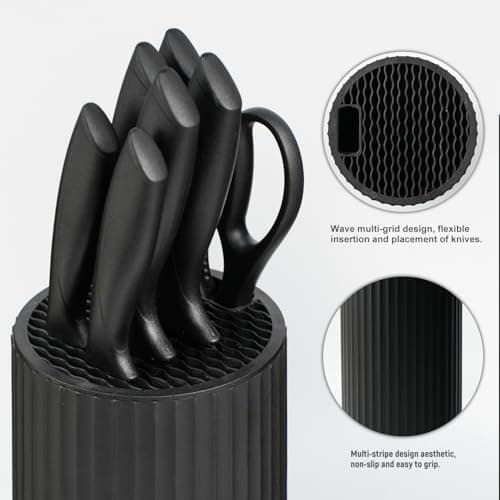 NULAS 8-Piece Kitchen Knife Set with Block, Dishwasher Safe, Black | 6 Versatile Blades, Kitchen Shears, Universal storage, Rust-resistant Finish and Ergonomic Handles