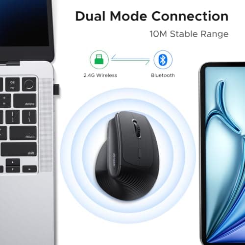 Mouse Inalámbrico Ergonómico UGREEN, Bluetooth y 2.4G, Clics Silenciosos