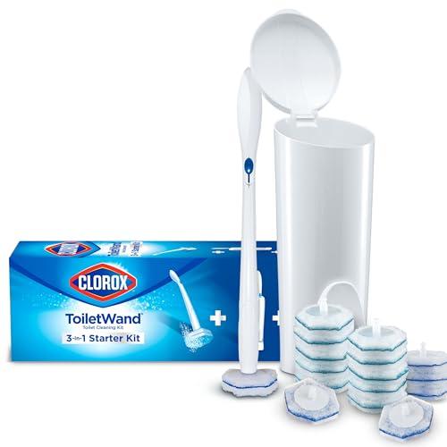 Clorox ToiletWand Disposable Toilet Cleaning System, Spring Cleaning Essential, ToiletWand, Storage Caddy, and 16 Disinfecting ToiletWand Scrubbing Pad Refills