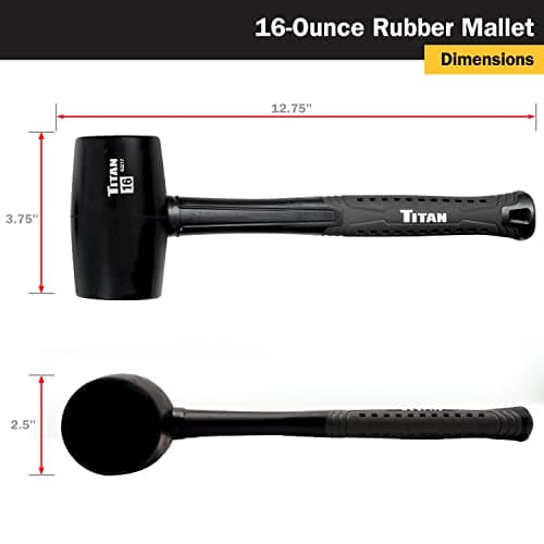 Mazo de goma Titan 63217 de 16 oz, cabeza sólida de doble cara que no deja marcas, mango de fibra de vidrio de 13"