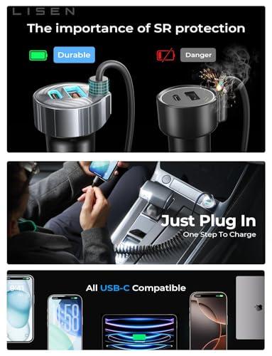 Cargador LISEN 90W USB-C para Auto: ¡Carga Rápida para iPhone y Samsung!