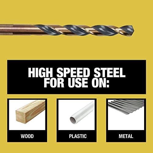 Juego de Brocas DEWALT (21 pz) Acero Alta Velocidad, Óxido Negro/Dorado, Punta 135°, Hélice 31° (DWA1181)
