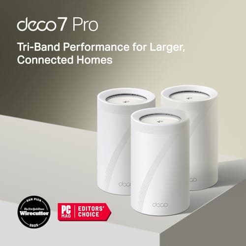 TP-Link Deco 7 Pro BE63 Tri-Band WiFi 7 BE10000 Whole Home Mesh System - 6-Stream 10 Gbps, 4x2.5G Ports Wired Backhaul, 4X Smart Internal Antennas, VPN, HomeShield, Free Expert Sup