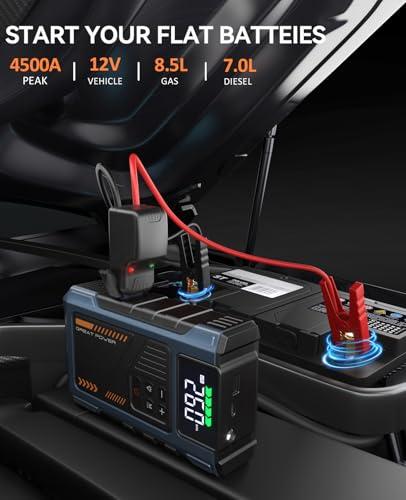 Car Battery Charger Jump Starter with Air Compressor, 4500A Jumper Box for Car Battery Portable Booster Jump Pack, 12V Jumpstart Combo 150PSI Tire Inflator Air Pump(Up to 8.5L Gas/