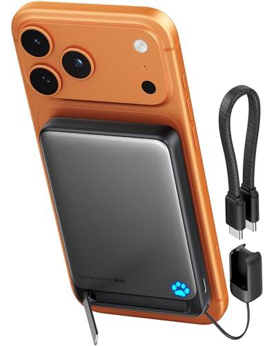 INIU for Magsafe Power Bank, Slimmest 10000mAh Qi2 Certified 15W Magnetic Portable Charger, 45W Fast Charging with Built-in USB-C Cable, Battery Pack with Stand for iPhone Air 17 1