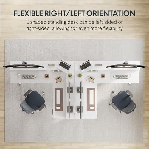 FLEXISPOT Escritorio Eléctrico Ajustable en L de 71" con Estante y Cajones, Blanco