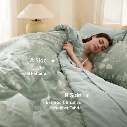 Bedsure Sage Green Queen Comforter Set, Floral Bedding Sets, 7 Piece