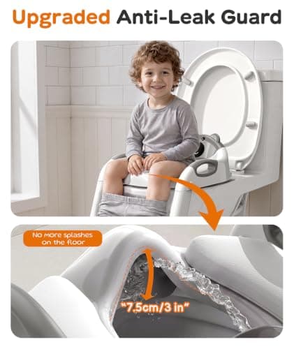 WHFIFHD Potty Training Toilet with Step Stool: 8 Heights for Toddler 2-in-1 | Potty Training Seat - for Kids Boys Girls, Adjustable Height with Splash Guard Soft Cushion Holds 200+ lbs Non Slip Foldab