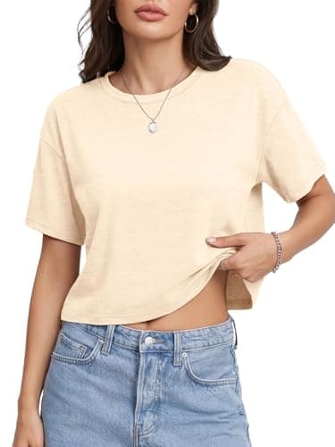 UNCLECAT Womens Cropped Shirts Summer Short Sleeve Crew Neck Crop Tops