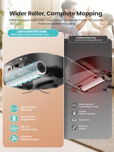 Lefant Robot Vacuum and Mop, 20000Pa Strong Suction, Self-Cleaning Roller Mop with Auto Drying, LiDAR Navigation & Obstacle Avoidance, Tangle-Free Pet Hair, Slim, 5G WiFi, M210 Pro Omni-Dark Gray