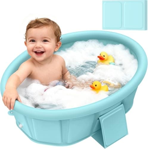 Bañera Plegable para Bebés con Borde Inflable, Extra Estable y Portátil (12M-6A), ¡Lista para Usar!