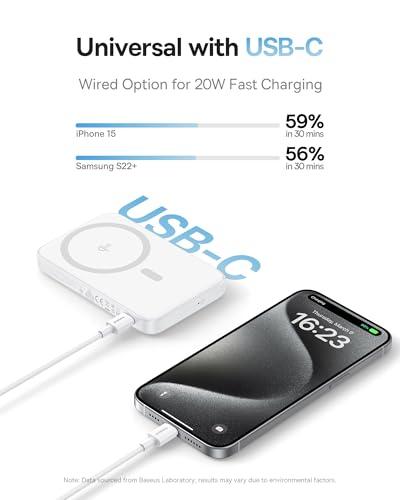 Baseus PicoGo Magnetic Power Bank, Qi2 Certified 15W Ultra-Fast Wireless Portable Charger with Stand, Ultra-Slim 5000mAh Battery Pack for iPhone 17 Pro Max 16/15/14/13/12