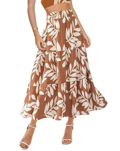 Falda Midi Floral Boho BTFBM para Mujer con Bolsillos