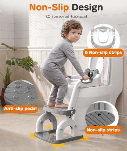 WHFIFHD Potty Training Toilet with Step Stool: 8 Heights for Toddler 2-in-1 | Potty Training Seat - for Kids Boys Girls, Adjustable Height with Splash Guard Soft Cushion Holds 200+ lbs Non Slip Foldab