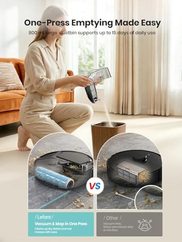 Lefant Robot Vacuum and Mop, 20000Pa Strong Suction, Self-Cleaning Roller Mop with Auto Drying, LiDAR Navigation & Obstacle Avoidance, Tangle-Free Pet Hair, Slim, 5G WiFi, M210 Pro Omni-Dark Gray