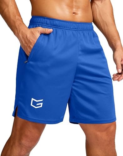 G Gradual Men's 7" Workout Running Shorts Quick Dry Lightweight Gym Shorts with Zip Pockets (Blue Large)